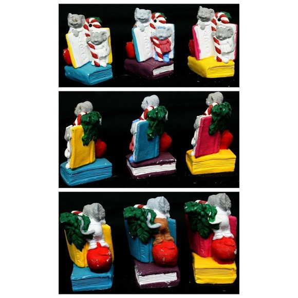 6 Paintable Ceramic Christmas Ornament Painted Bear Santa Presents Mice Books - Picture 5 of 8
